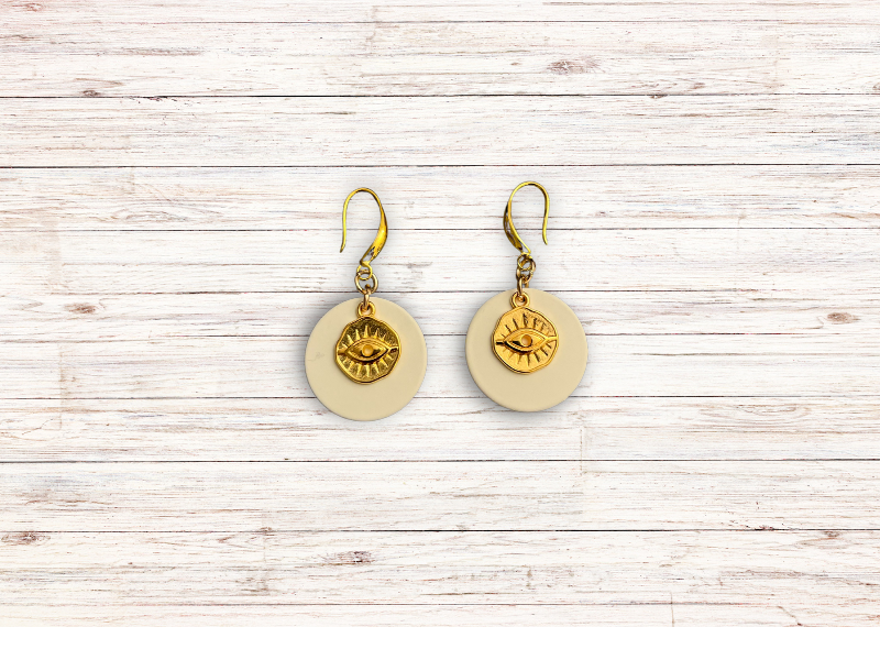 Sofia Ohrring mit Mataki, Evil Eye (weiss/gold)